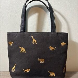 100% Cotton Small Black‎ Purse with Brown Safari Animals
